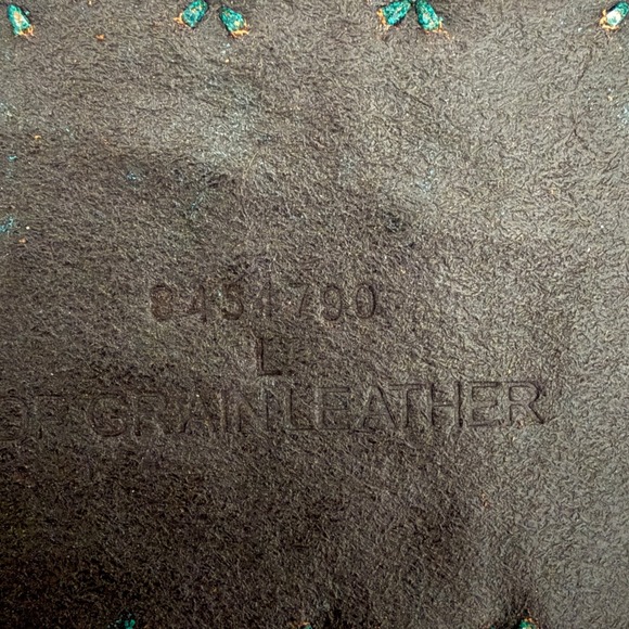 Roper Turquoise Brown Tooled Leather Studded Wide Western Belt Ornate L 37 - Picture 9 of 10